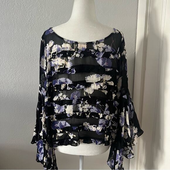 byTiMo Black Floral Bell Sleeve Top - Picture 5 of 8